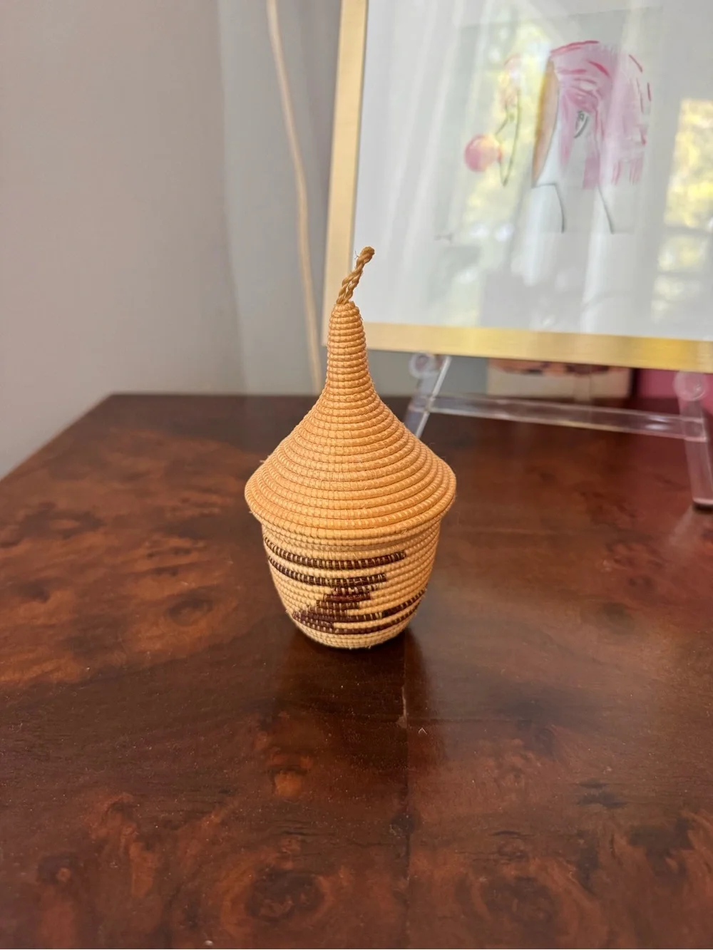 Small vintage handmade woven basket